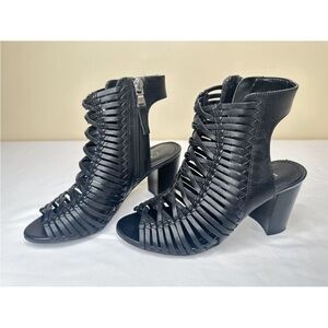 Lauren Ralph Lauren Hali Womens Size 5B Woven Black Leather Block Heel Sandals